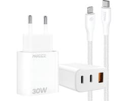 3 - Poorts usb adapter met 1m oplaadkabel geschikt voor iPhone 14 13 12 11 x - Usb oplaadstekker met meerdere poorten met power delivery kabel