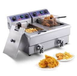 Professionele friteuse - Dubbele elektrische tafelmodel - Capaciteit 2 x 11 L - Vermogen 3000 W - RVS behuizing - Temperatuurregeling & timer - Dubbele tank & 2 manden - Zilver — thumbnail 1