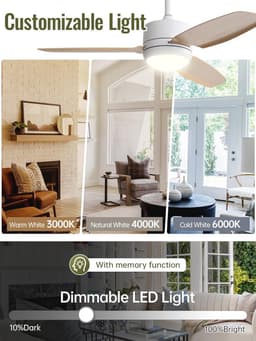 Plafondventilator met verlichting en afstandsbediening - Stil, energiezuinig en perfect voor elk seizoen — thumbnail 5