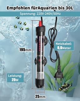 Verstelbare Aquariumverwarming 25W – Met Thermostaat (20–34°C) | Voor Zoet- en Zeewateraquariums & Vissenbakken — thumbnail 4