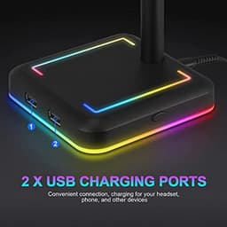 RGB Hoofdtelefoonhouder met USB-Oplaadpoorten en Verlichtingsmodi voor Gaming Bureau Accessoires — thumbnail 3