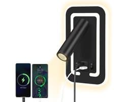 Muurgemonteerde LED Leeslamp met USB Oplaadpoort en Roterende Functie - 3000K Slaapkamer Lamp