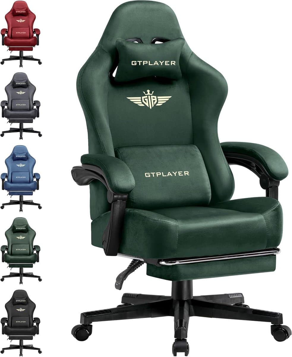GTPLAYER - Gamingstoel van Stof - Met Pocketvering en Hoge Rugleuning - Groen — afbeelding 1
