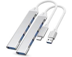 Daity 4-in-1 USB Hub Pack – 2 mini-hubs met USB-A en USB-C, adapter met meerdere poorten voor pc, laptop, MacBook, Windows, iPhones 16/15/15 Pro, Galaxy, Redmi, Poco, Realme, Black Shark – snelle gegevens en opladen