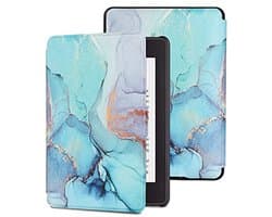 Hoesje Compatibel met 6" Kindle Paperwhite - Synthetisch Leer met Slimme Wekker/Slaap Functie - Green Marble