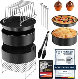 Airfryer Accessoireset – 15-delige ronde heteluchtfriteuse accessoires, geschikt voor COSORI 4,7L, Philips 6,2L, Tefal 4,2L – Inclusief siliconen bakvorm & e-book — thumbnail 2