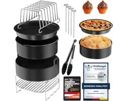 Airfryer Accessoireset – 15-delige ronde heteluchtfriteuse accessoires, geschikt voor COSORI 4,7L, Philips 6,2L, Tefal 4,2L – Inclusief siliconen bakvorm & e-book