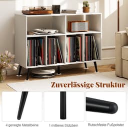 COSTWAY Draaitafel standaard 3-traps draaitafel kast met vinyl opbergplanken, opbergtafel voor vinylplaten, opberghouder voor woonkamer, muziekkamer (wit) — thumbnail 3