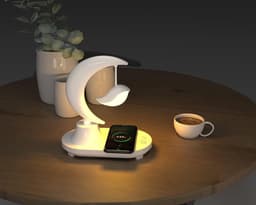 3-in-1 LED nachtlampje met bluetooth audio en draadloos opladen romantische kleurrijke sfeer nachtlampje aan het hoofdeinde (nb: bluetooth-luidspreker ondersteunt geen spraakfunctie) (maan) — thumbnail 3