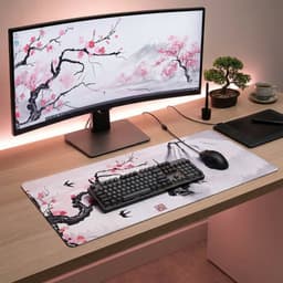 Grote Muismat 80x30 | Gaming Muismat | Wit | XXL | Antislip | Desktop Mat | Computer Mat | Blossom — thumbnail 3