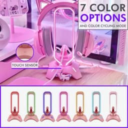 Gaming Headset Stand met RGB Verlichting en USB-Hub | Roze Desktop Houder voor Hoofdtelefoon — thumbnail 5