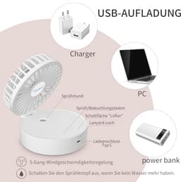 Draagbare Mini Ventilator Met Koele Verneveling - USB Oplaadbaar, 5 Snelheden, Vouwbaar en Geschikt voor Kantoor en Reizen — thumbnail 5