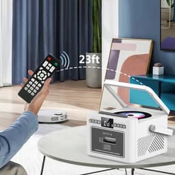 Retro muziekspeler - Bluetooth Speaker - Combispeler - CD speler - 5000mAh Batterij - CD/Cassette/Radio/Bluetooth - Met Afstandsbediening - Voor Binnen & Buiten - Wit — thumbnail 2