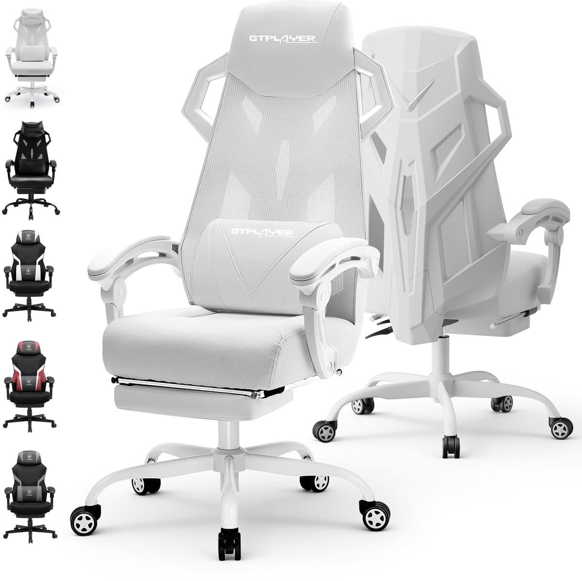 GTPLAYER - Ergonomische Bureaustoel - Met Lendensteun en Hoofdsteun - Wit — afbeelding 1