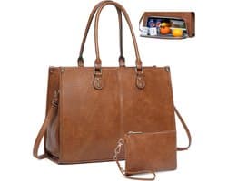 Lunch Tas - 2-in-1 Lunch Tas Handtas Combinatie - Vegane Leder Laptop tas - 15,6-inch Handtas Met Geïsoleerde Lunch Kamer - Lunch Tas - Vrouwen Koeltas - School Kantoor Isolatie Tas - bruin