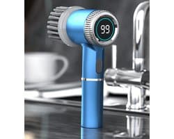 Blauwe multifunctionele elektrische keukenborstelreiniger met snoerloze elektrische reinigingsborstel.