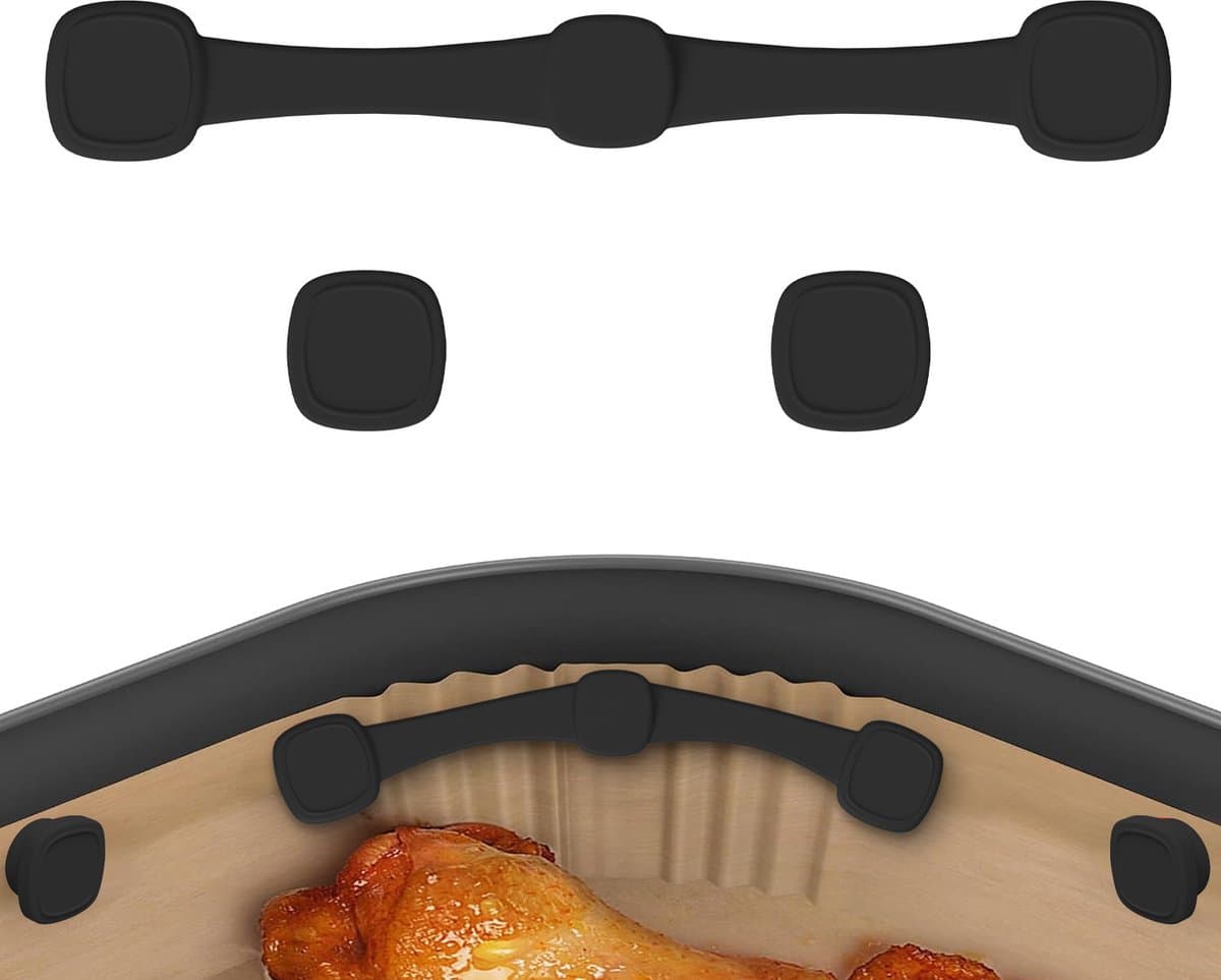 Zwarte vierkante airfryer magneethouder (verpakking van vier), hittebestendige samariumkobalt magneet, siliconen clip voor airfryer magneten. — afbeelding 1