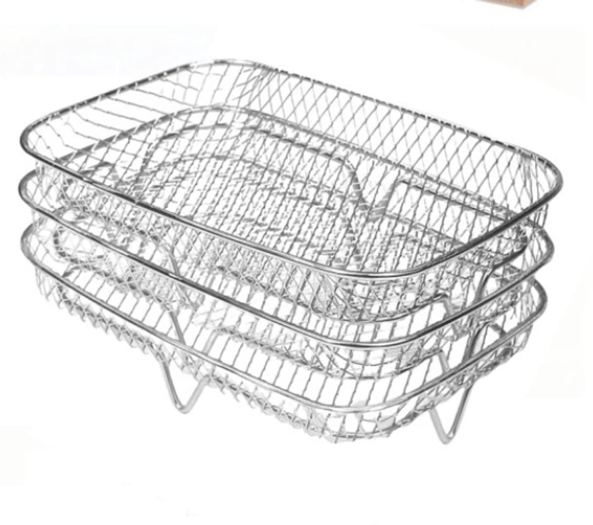 Rechthoekige airfryer-accessoires, barbecue-rek, drielaags stapelbare gaas ovenaccessoires, 304 roestvrijstalen afdruiprek — afbeelding 1