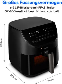 MEDION X20 XL Heteluchtfriteuse (6,6 L, 5 vleesprogramma’s met kerntemperatuursonde, stille DC-motor 1.700 W, 10 programma’s, PFAS-vrij, ILAG coating) — thumbnail 18