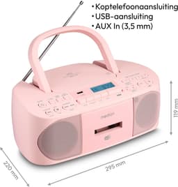 MEDION DRX-1 Plus Boombox (draagbare DAB+ & FM-radio, Bluetooth, cd-speler, MP3, cassette, hoofdtelefoonaansluiting, stereo, AUX, netstroom & batterijen) roze — thumbnail 3