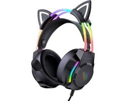 Namajunas - Gaming headsets met Microfoon - Kattenoor Headphones - Koptelefoon - Hoofdtelefoon met kabel - Noise Cancelling Microfoon - Surround Sound - RGB Verlichting - PC, Laptop, PS4, PS5, Xbox, Switch - Zwart