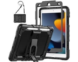 Schokbestendige Hoes voor iPad 10,2 inch met Schermbeschermer, Opvouwbare Standaard en Pennenhouder - Zwart