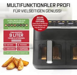 Airfryer met Dubbele Kamer 9L - 8 Programma's en Multi-Color Touchscreen — thumbnail 2