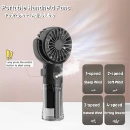 Draagbare handventilator met waternevelspray en USB-oplading - 4 snelheden - Compacte mini-ventilator voor reizen en buiten — thumbnail 4