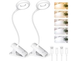 Oplaadbare Clip-on Leeslamp - 30 LED, 5 Kleurmodi, Dimbaar, 360° Flexibele Nek, Oogbescherming