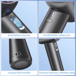 FUNJEO GF02 Draagbare Handventilator, Snelheid (1-199) Instelbare Windniveaus, 2.0 Snelladen, 3500 mAh Batterij, voor Reizen/Sport/Kamperen/Werk (Wit) — thumbnail 2