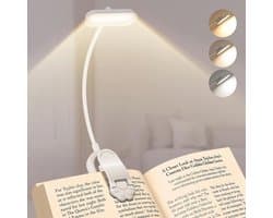 Bonsery Reading Lamp with Clamp 360° Flexible Book Lamp USB C Rechargeable 16 LEDs Continuous Intensity and 3 Colour Temperatures Reading Lamp with 90° Rotating Head, White