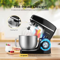 7.5 Quart 660W 6-Speed Stand Mixer - Zwart — thumbnail 3