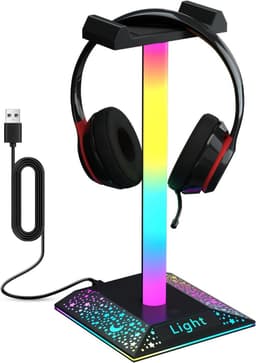 RGB Headset Standaard met USB Type-C Poort - Hoofdtelefoonhouder met 10 Lichtmodi — thumbnail 1
