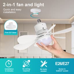 MUPOO Plafondventilator met verlichting met Afstandsbediening - Ø52 cm - Dimbaar - 3 CCT Lichtkleuren - 3 Snelheden - Timer - Geheugenfunctie - E27 Fitting - Compact - Slaapkamer Keuken Woonkamer Garage (Wit) — thumbnail 4