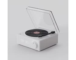 Bluetooth-luidspreker in de vorm van een platenspeler, draadloze Bluetooth-luidspreker met kaartinvoer, draagbare draadloze wekker, 3 standen, geschikt voor de slaapkamer, wit.