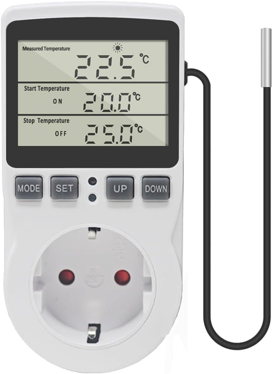 Digitaal Thermostaat Stopcontact met Temperatuurregeling en Timer voor Verwarming en Koeling — afbeelding 1