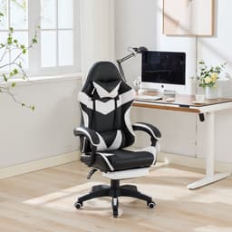 Gamingstoel - Ergonomisch Met Voetsteun - Draaibaar En In Hoogte Verstelbaar - Kunstleer - Zwart/Wit — thumbnail 1