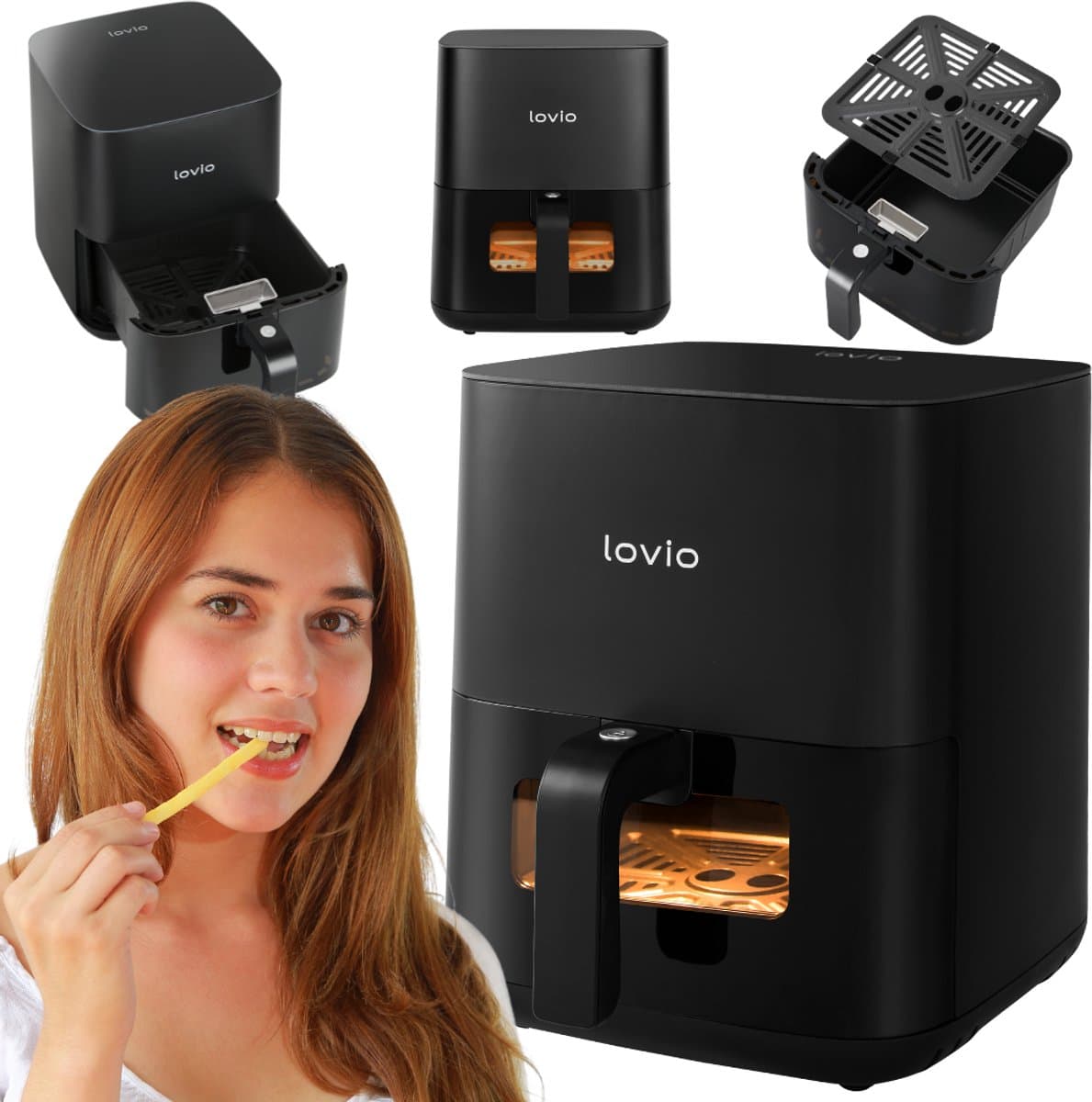 LOVIO PureFry Airfryer – 5L Heteluchtfriteuse – Stoomfunctie – Touchscreen – 1450W – Zwart — afbeelding 1
