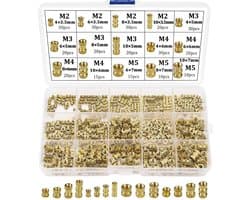 IMPERATORIS® 330 stuks schroefdraadinzetstukken - M2 M3 M4 M5 Kartelmoeren met Binnendraad – Messing Inzetmoeren / Inzetstuk met Schroefdraad – Threaded Inserts Inzetstukken met Schroefdraad voor Kunststof, 3D-Printen en Spuitgieten