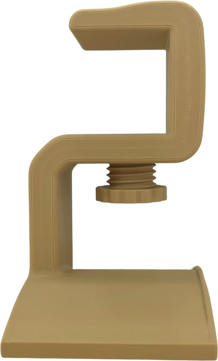 Koptelefoonhouder met Bureaubladklem (10–35 mm) – Lattebruin – Onder Bureau – Duurzaam PLA — afbeelding 1