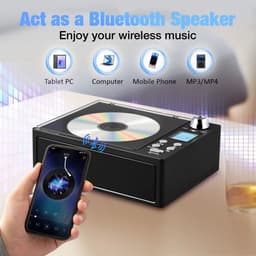 CD Speler met Bluetooth & FM Radio – Desktop CD Player met Dubbele Speakers – Ondersteunt USB, TF-kaart, AUX & Optische Uitgang – Inclusief Afstandsbediening, LCD-Display & Hoofdtelefoonaansluiting – Zwart — thumbnail 4