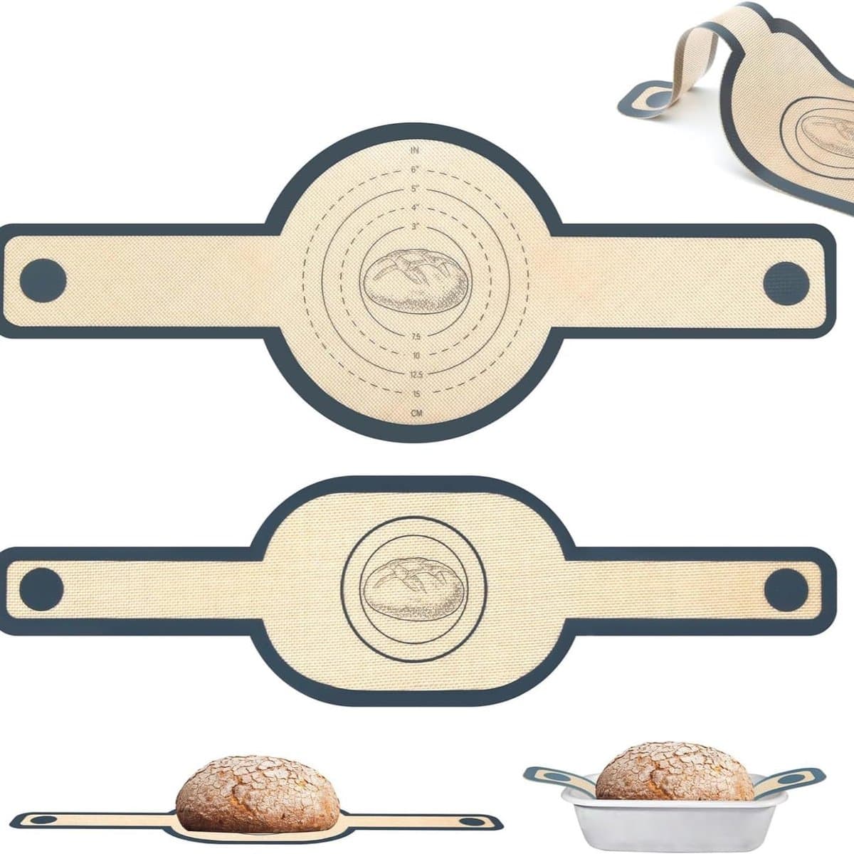 Ovenmatten – Bakmatten – Extra Dikke Ovenbakmaten van Silicone 0.7 mm met Lange Handvatten – Bakmat – Hittebestendig tot 230°C voor Oven, Magnetron & Airfryer – Set van 1 Ronde + 1 Ovale Mat – 2-Pack — afbeelding 1