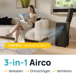 MOA Mobiele Airco - 7.000 BTU - 3-in-1 - Met Afstandbediening - Tot 22m² - Airconditioner met Ontvochtigingsfunctie - Raamafdichtingskit - Zwart — thumbnail 3