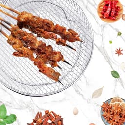 Meerlaags airfryerrek (3 ronde lagen) - Airfryer bakvorm - Airfryer rooster - 304 roestvrij staal - Veilig te gebruiken in airfryers, stoomovens, gewone ovens en vaatwassers - 20,3 cm - Zilver — thumbnail 4