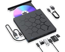 Externe cd/dvd-drive voor laptops, 7-in-1 USB 3.0 draagbare dvd-speler, cd-rombrander, externe optische drive, compatibel met laptops en pc's.