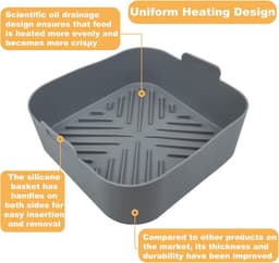 Herbruikbare vierkante siliconen binnenbak voor de airfryer, antiaanbaklaag siliconen mandje, gemakkelijk schoon te maken, geschikt voor bakplaten van 5-6,5 liter (ca. 15,7 liter), airfryeraccessoire van 21,9 cm (ca. 8,6 inch) grijs. — thumbnail 4