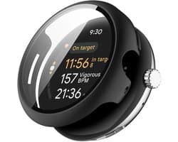 Hoesje Geschikt voor Google Pixel Watch 3 45MM - Bumper Case met Ingebouwde Tempered Glass - Volledige Bescherming - Zwart