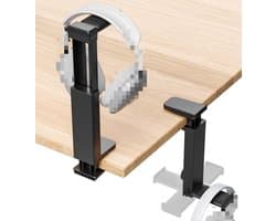 Hoofdtelefoonhouder (onder bureau of op tafel), hoofdtelefoonhaak/hanger (onder bureau), met veerklem, hoogteverstelling en kabelklem, gaming cadeauaccessoire.