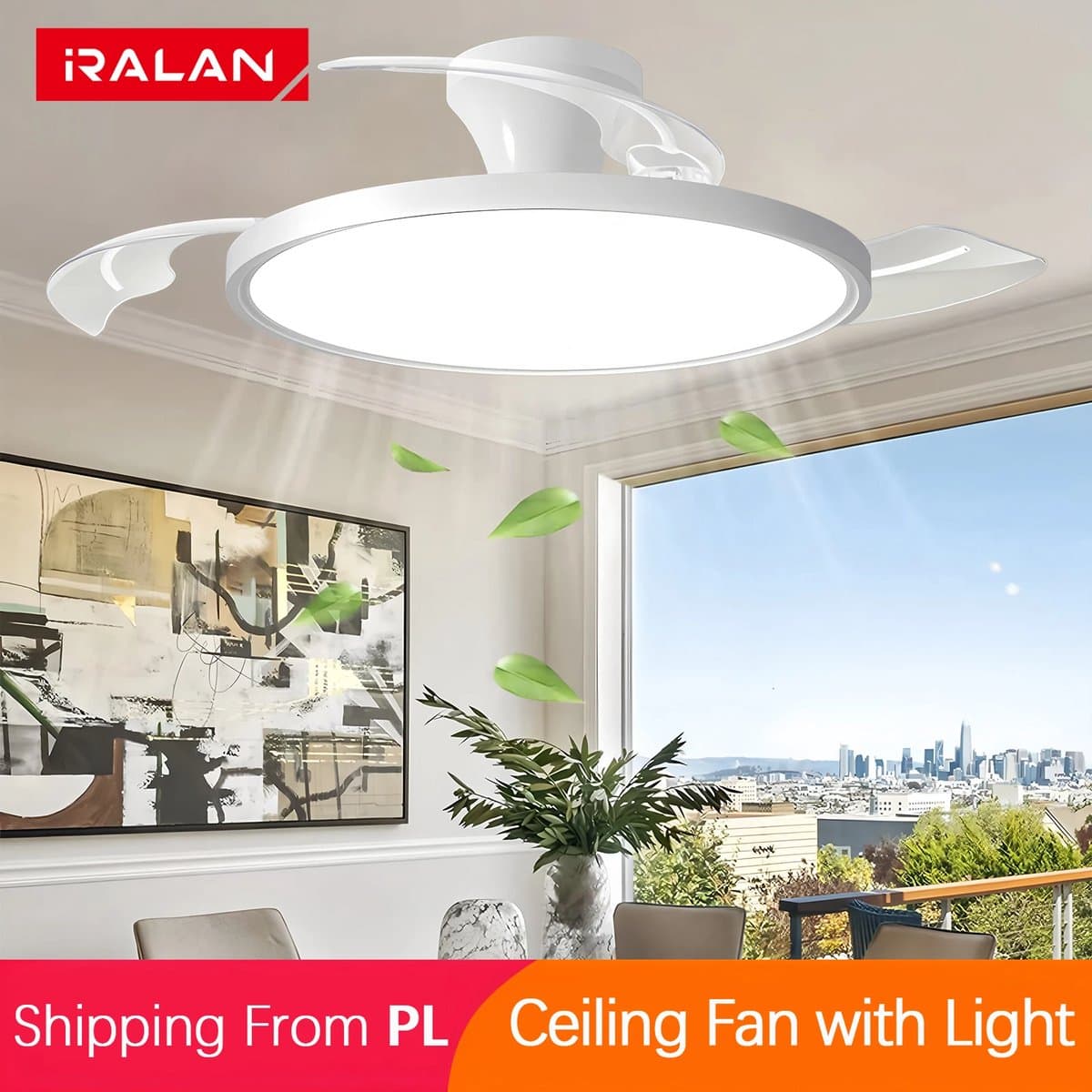 IRALAN Ceiling Lights with Fan Smart Retractable Fan Blade Home Electric Fan Dimmable with Remote Control Led Living Room Light — afbeelding 1