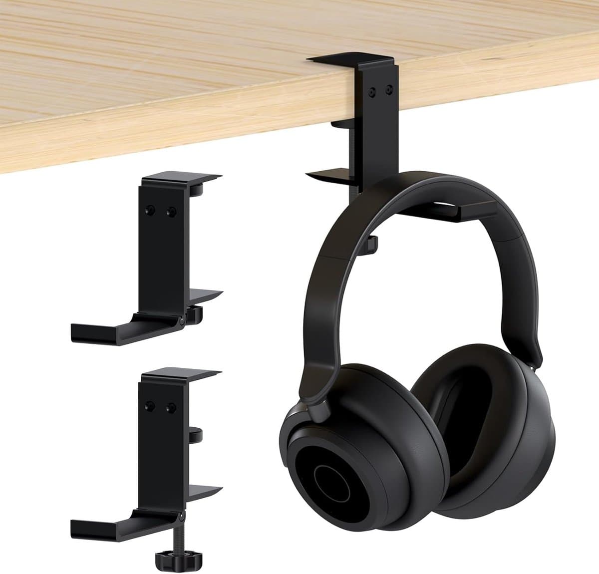 2 stuks Koptelefoon Houder voor onder Bureau – Koptelefoon Standaard – Verstelbare Headset Stand – Headset Hanger – Hoofdtelefoon Houder Bureau – Universele Hoofdtelefoon Haak - Zwart Aluminium，zwart — afbeelding 1